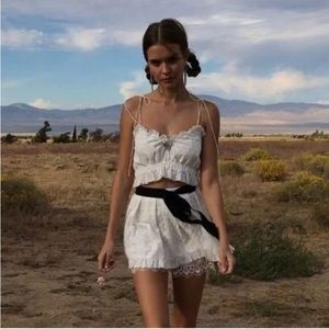 🍋For Love and Lemons Charlotte White Lace Eyelet Tank Crop Top - Size L
